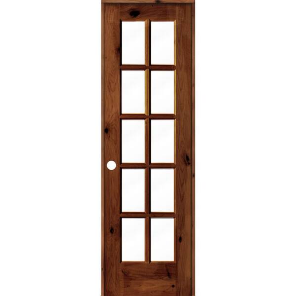 Krosswood Doors 24 in. x 80 in. Knotty Alder Right-Handed 10-Lite Clear Glass Red Chestnut Stain Wood Single Prehung Interior Door