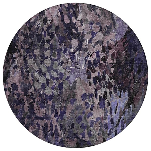 Chantille Machine Washable Indoor/Outdoor Abstract ACN2737 Eggplant 8 ft. x 8 ft. Round Rug