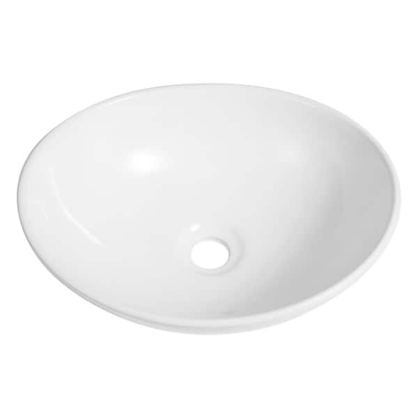 Cascade 16 in. W x 13.5 in. D Modern Minimalist Oval Ceramic Bathroom Vessel Sink, White