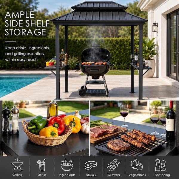 KOZYARD 6 ft. x 8 ft. Dark Gray BBQ Hardtop Grill Gazebo, Outdoor