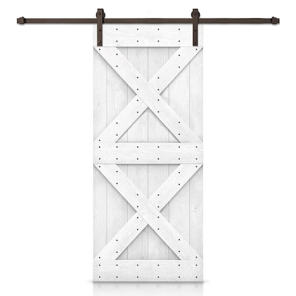 CALHOME 24 in. W. x 84 in. X Series Light Cream-Stained DIY Wood Interior Sliding Barn Door with Hardware Kit