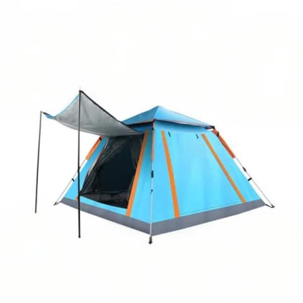 4-5 Portable Camping Tent Blue, 7 ft. x 4 ft. Waterproof & Windproof for Family Hiking, with 2 Mosquito Net Windows