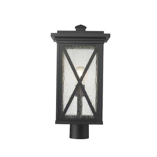 Unbranded Brookside 19 in. 1-Light Black Aluminum Hardwired Outdoor Weather Resistant Post Light Round Fitter w/No Bulb Included