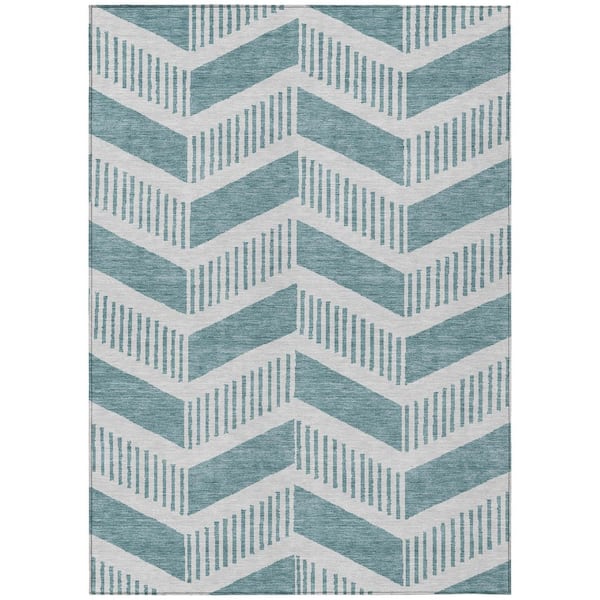 Chantille Machine Washable Indoor/Outdoor Abstract ACN2910 Teal 10 ft. x 14 ft. Area Rug