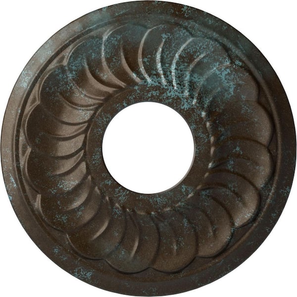 Ekena Millwork 1 in. x 11-3/4 in. x 11-3/4 in. Polyurethane Jet Blackthorne Ceiling Medallion Moulding, Bronze Blue Patina
