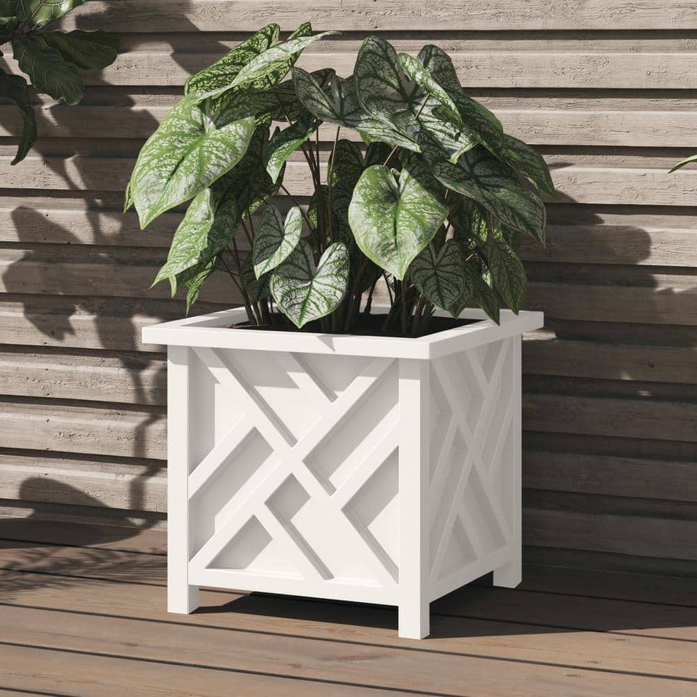 White Polypropylene 15.5-Inch Lattice Design Outdoor Planter Box