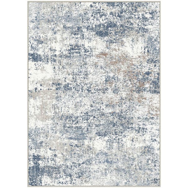 Lost City Blue 8 ft. x 10 ft. Modern Abstract Washable Area Rug