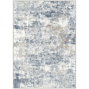 Lost City Blue 9 ft. x 12 ft. Modern Abstract Washable Area Rug