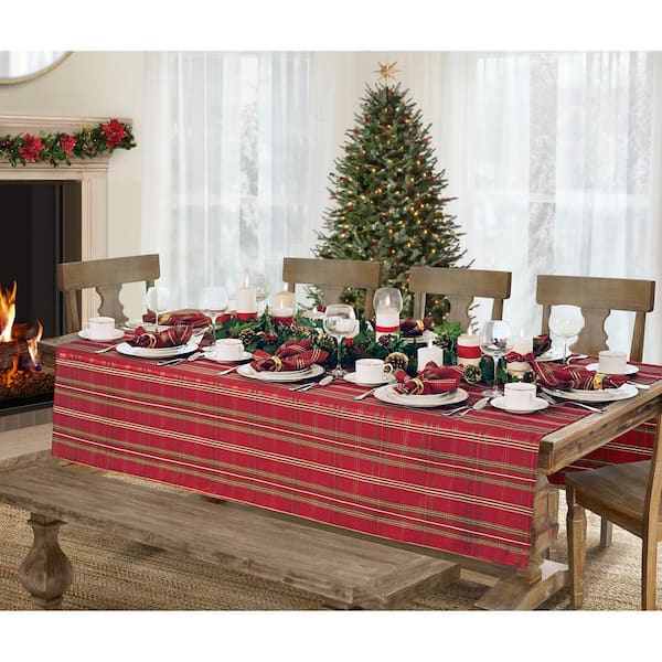 Elrene 60 in. W x 120 in. L Red/Green Shimmering Plaid Holiday Christmas Tablecloth