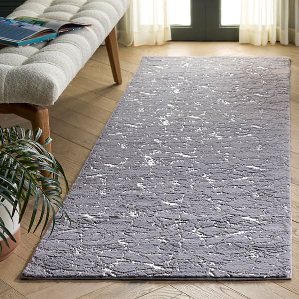 Faux Rabbit Fur 3 ft. x 8 ft. Gray/Silver Solid Color Abstract Runner Rug