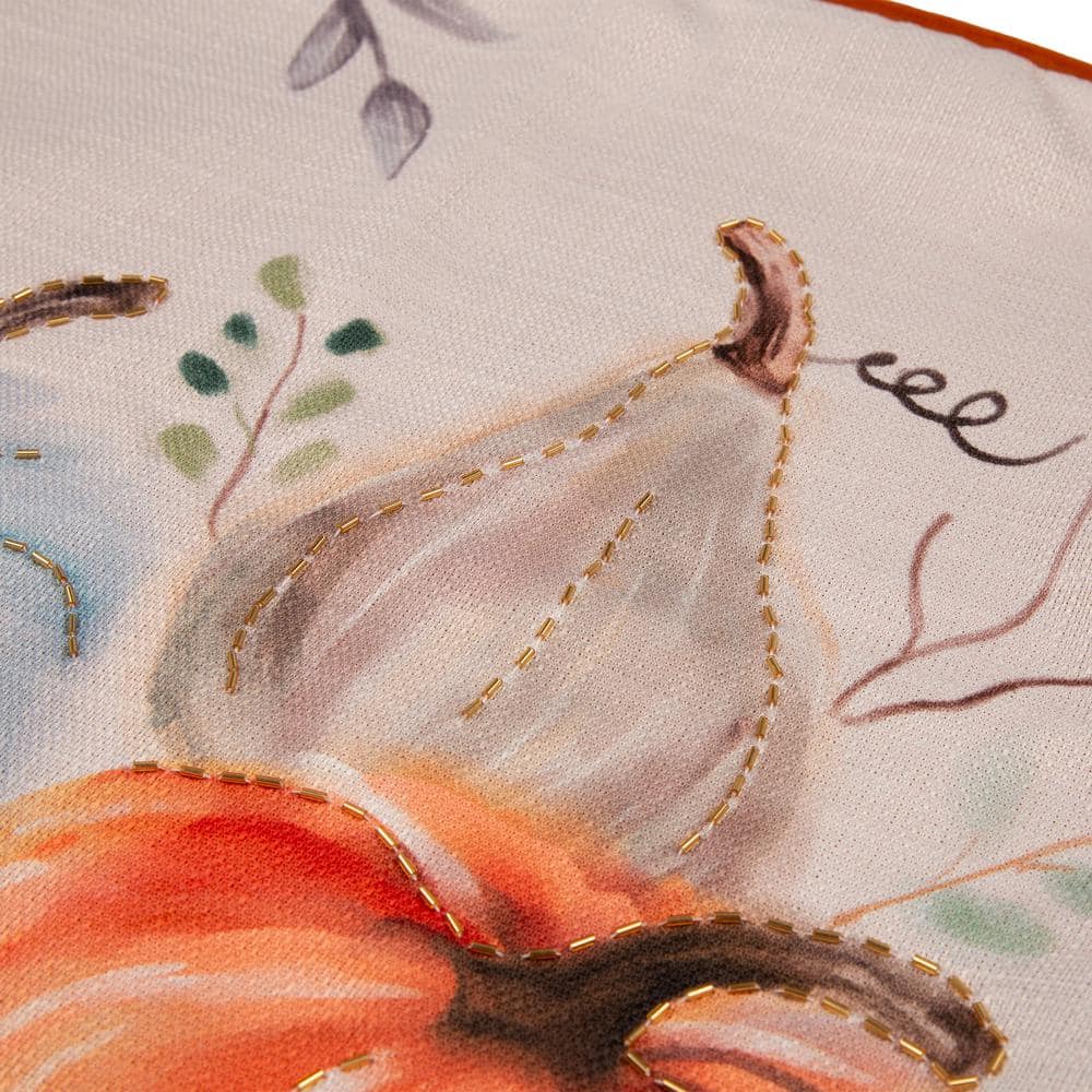 Autumn Harvest Embroidered Pumpkin Polyester Pillow Cover
