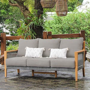 Nassau Teak Wood Outdoor Couch Sofa Daybed with Beige Cushion