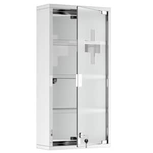 12 in. W x 24 in. H Rectangular Silver Stainless Steel Surface Mount Medicine Cabinet without Mirror, with Glass Door