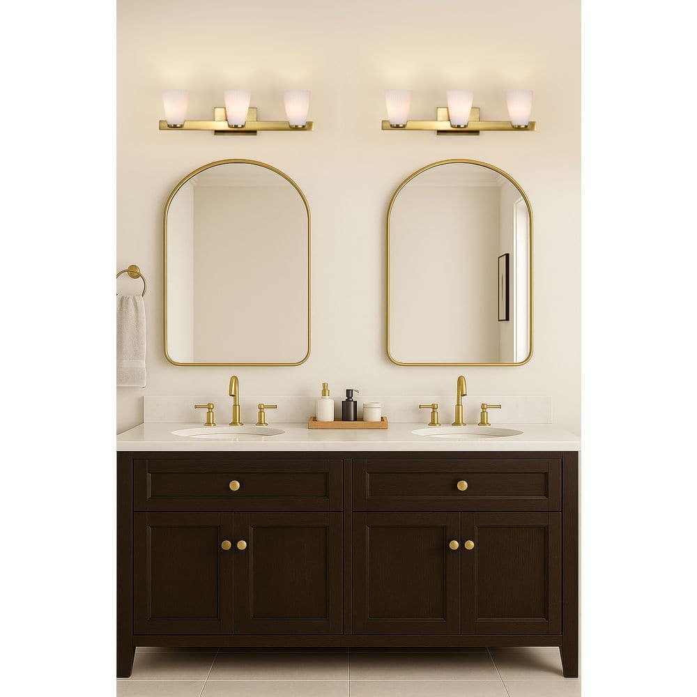 Royale 24 in. 3-Light Burnished Brass Vanity Light with Ribbed White Glass Shade price history on PriceWatchPro