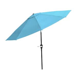 10 ft. Aluminum Outdoor Patio Umbrella with Auto Tilt, Easy Crank Lift in Blue