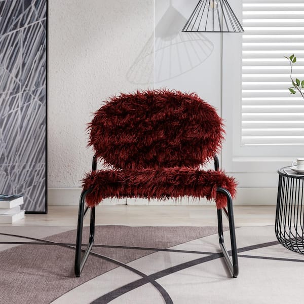 HOMEFUN Modern Industrial Claret Red Plush Slant Chair Industrial