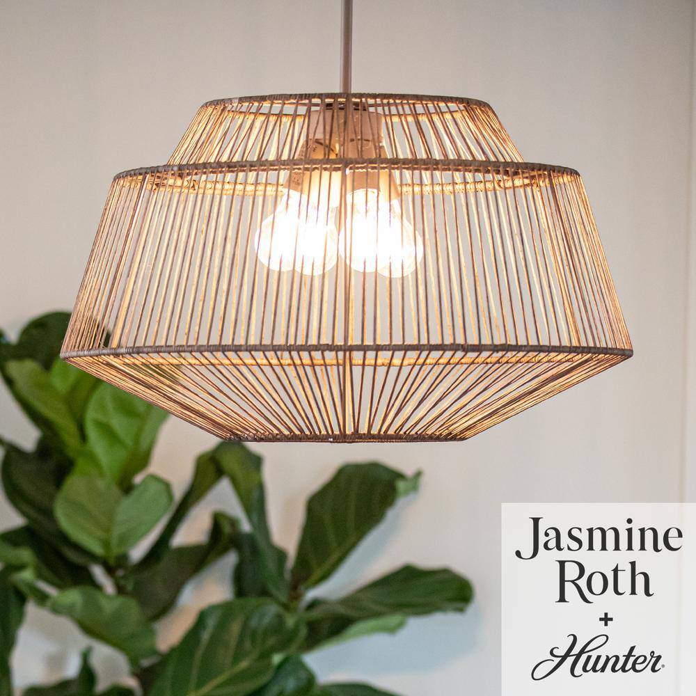 Sable Rattan Geometric Pendant Light with Aluminum Frame