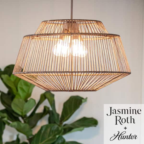 Hunter - Brookhollow 60-Watt 4-Light Sable Rattan Pendant Light with Rattan Shade, No Bulbs Included