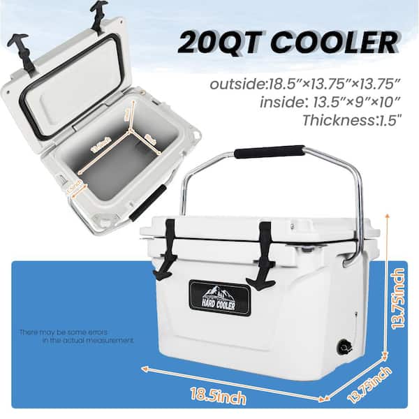 20QT White Hard Cooler, Portable Ice Chest with 5-Day Ice