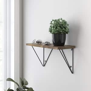 24 in. x 8 in. x 6 in. Medium Stained Solid Pine Decorative Wall Shelf with Matte Black Geometric Steel Brackets