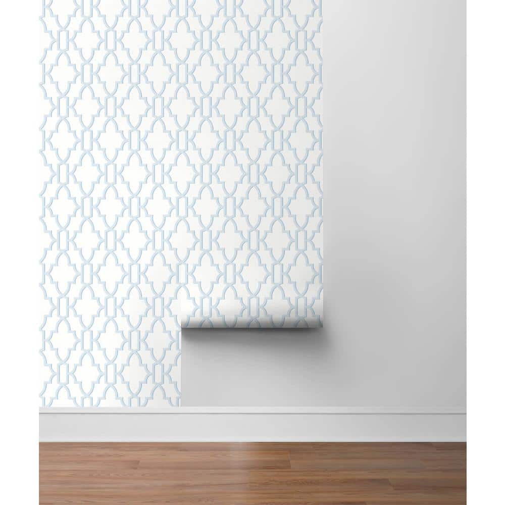 Hampton Blue Coastal Lattice Geometric Peel and Stick Wallpaper