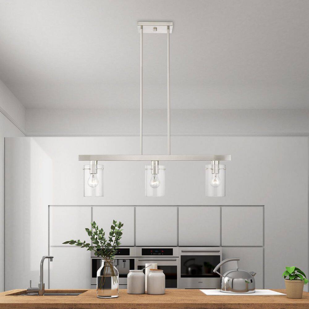 Munich Brushed Nickel 3-Light Linear Chandelier with Clear Glass