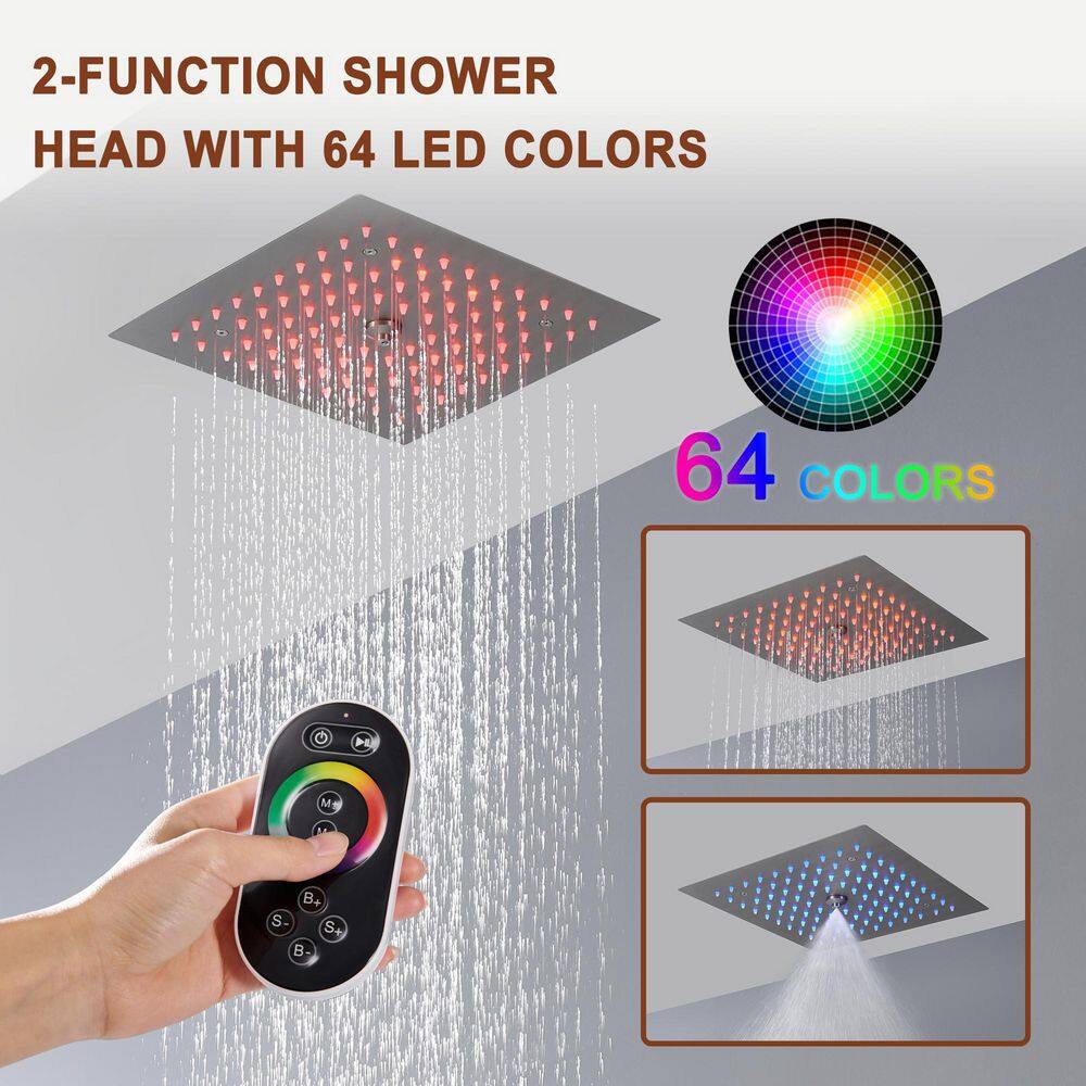 Brushed Nickel LED Ceiling Mounted Shower System with Body Jets