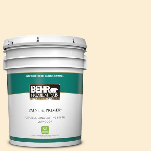 BEHR PREMIUM PLUS 5 gal. #ICC-90 Butter Yellow Semi-Gloss Enamel Low Odor Interior Paint & Primer