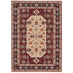 Lillian Red/Ivory 10 ft. x 13 ft. Oriental Traditional Bohemian Wool/Nylon Blend Fringed-Edge Indoor Area Rug