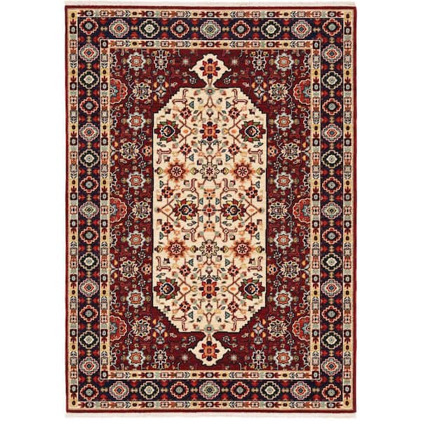 AVERLEY HOME Lillian Red/Ivory 10 ft. x 13 ft. Oriental Traditional Bohemian Wool/Nylon Blend Fringed-Edge Indoor Area Rug