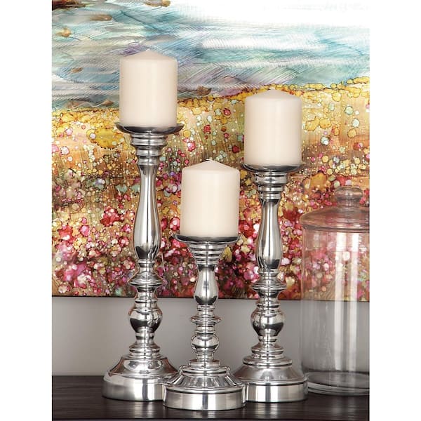 Litton Lane Silver Aluminum Candle Holder (Set of 3)