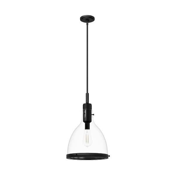 Hunter Van Nuys 60-Watt 1 Light Matte Black Island Pendant Light with Clear Glass Shade, Bulb Not Included
