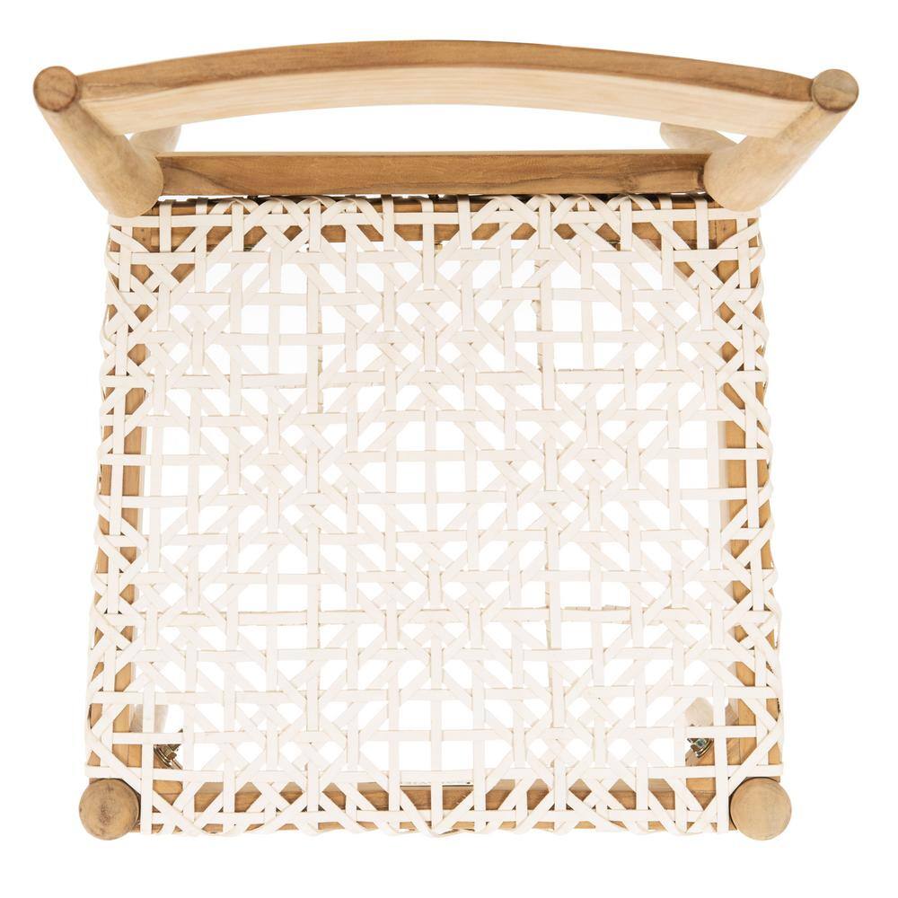 Set of 2 White Woven Leather and Teak Dining Chairs