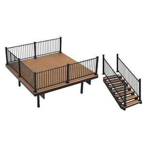 Apex Freestanding 4 ft. x 12 ft. x 12 ft. Himalayan Cedar PVC Deck 7-Step Stair Kit with Steel Framing & Aluminum Rail