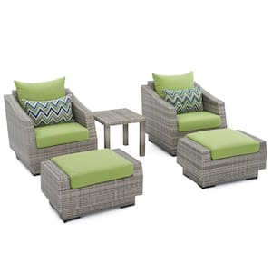 Cannes 5-Piece Wicker Patio Club Chair and Ottoman Set with Ginkgo Green Cushions