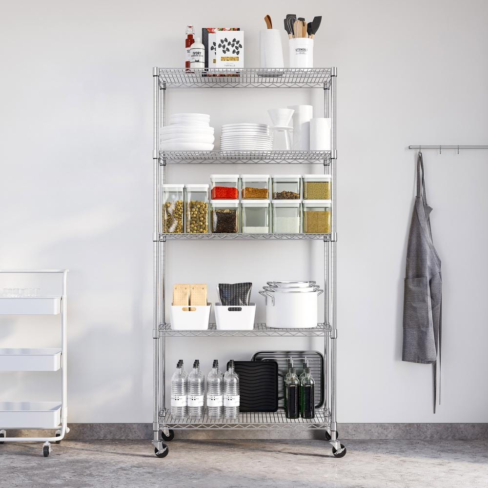 UltraDurable 5-Tier Adjustable Steel Wire Shelving Unit with Wheels
