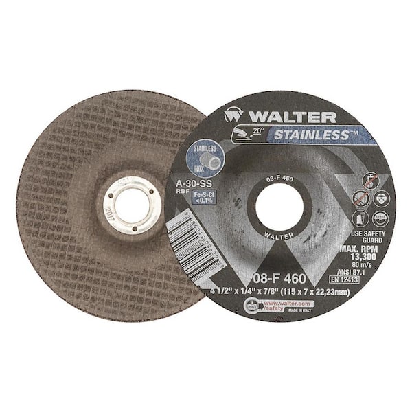 WALTER SURFACE TECHNOLOGIES Stainless 4.5 in. x 7/8 in. Arbor x 1/4 in. T27 A-30-SS Grinding Wheel for Stainless (25-Pack)