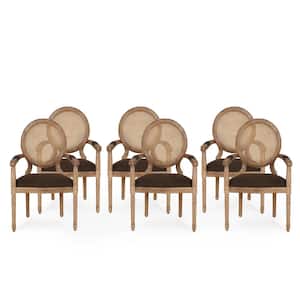 Huller Brown and Natural Wood and Cane Arm Chair (Set of 6)
