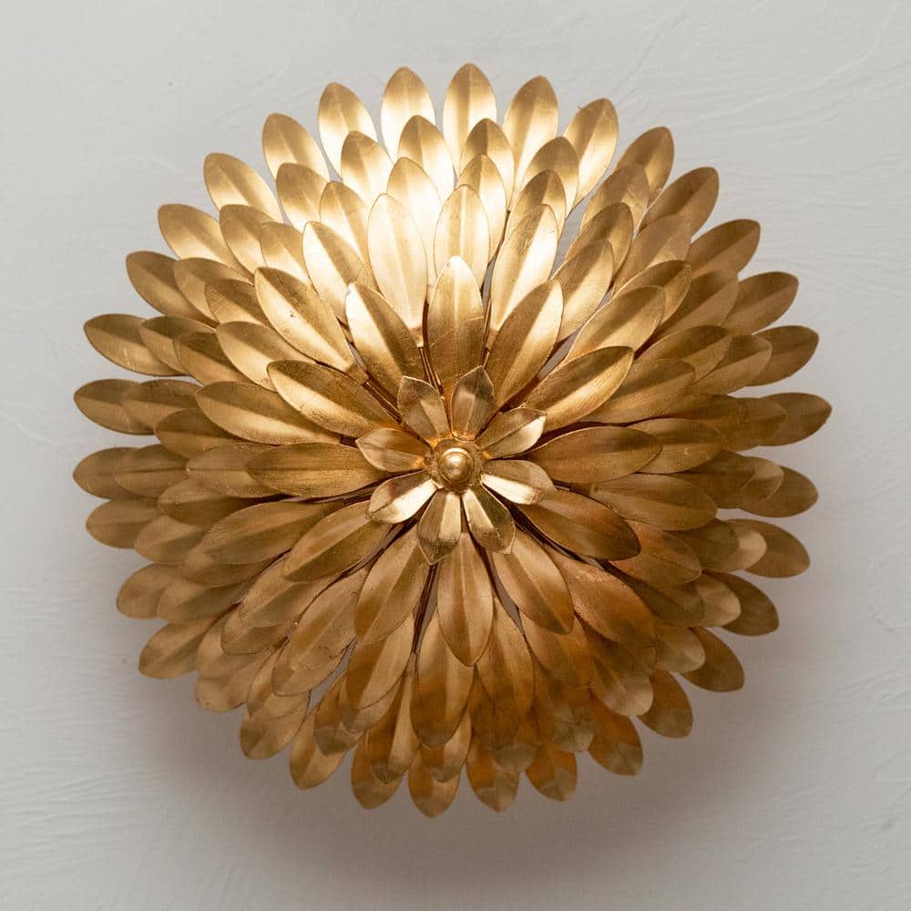 Antique Gold Leaf Hand-Painted 4-Light Flush Mount Ceiling Fixture