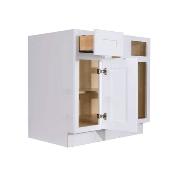 LIFEART CABINETRY Lancaster Gray Plywood Shaker Stock Assembled Base Blind Corner Kitchen Cabinet 39 in. W x 34.5 in. H x 24 in. D
