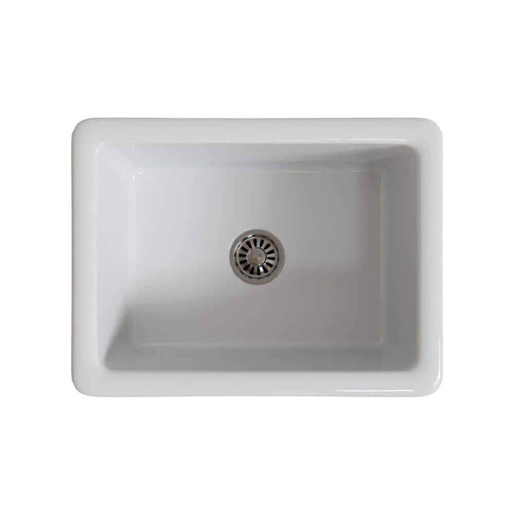 24'' White Fireclay Farmhouse Apron Single Bowl Kitchen Sink