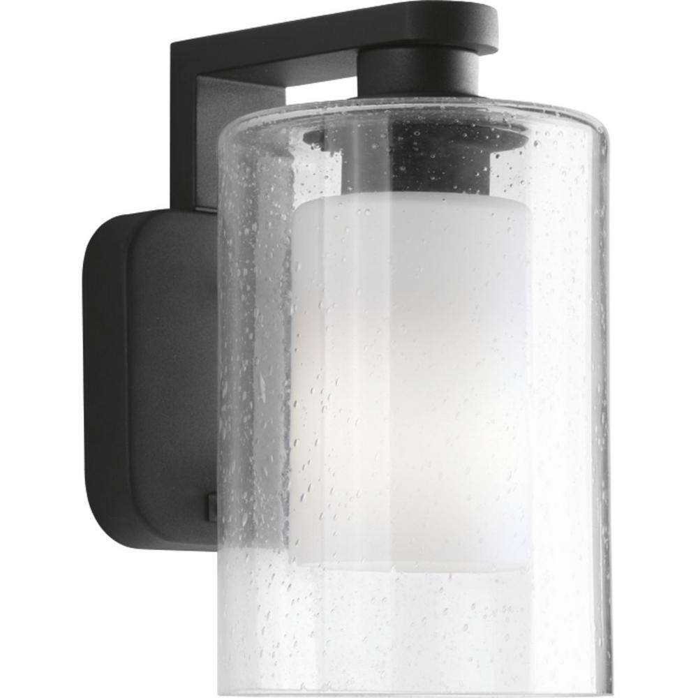 Black Aluminum Outdoor Wall Lantern with Seeded Glass Shade