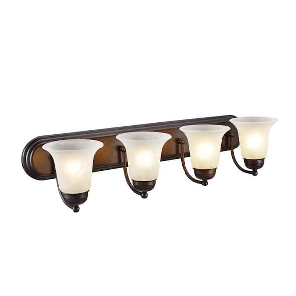 Aspen Creative Corporation 29-7/8 in. 4-Light Oil Rubbed Bronze Vanity Light with Alabaster Glass Shade