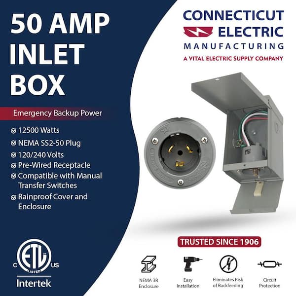 50 Amp Generator Inlet Box With Cord Conntek 50 Amp Generator Power ...