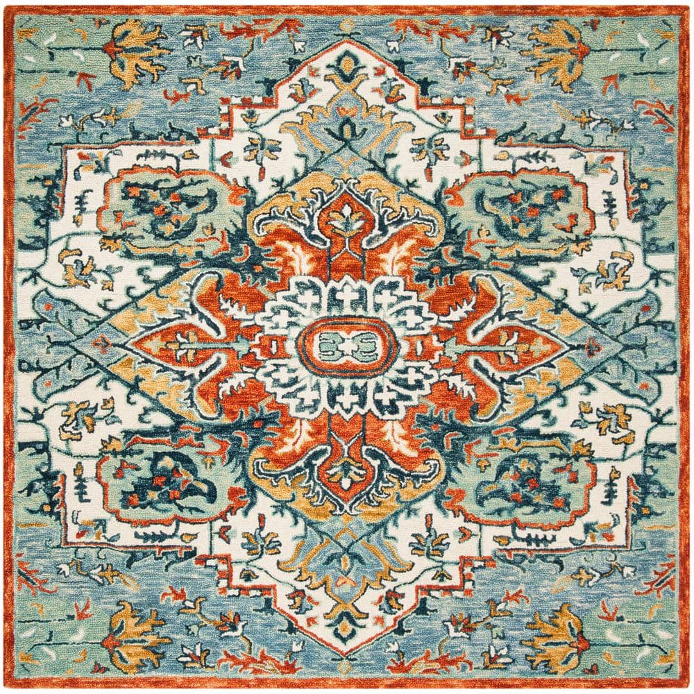SAFAVIEH Aspen Blue/Rust 7 ft. x 7 ft. Square Floral Area Rug APN312A7SQ The Home Depot