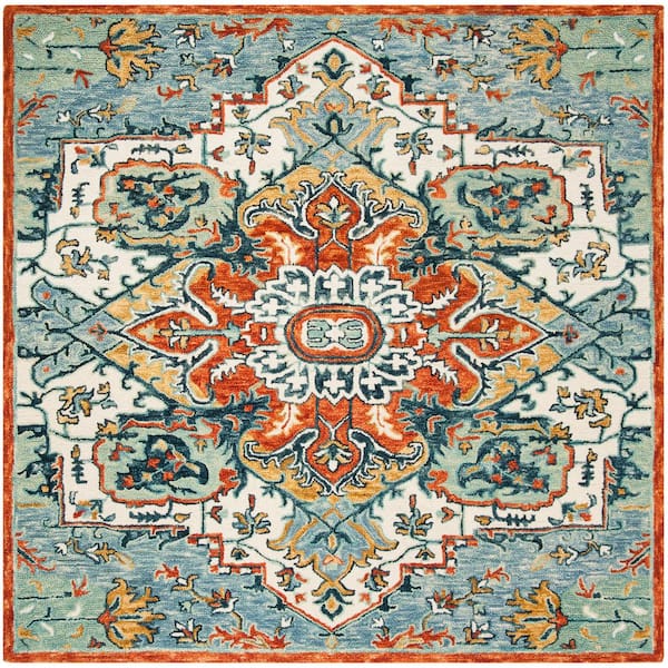 SAFAVIEH Aspen Blue/Rust 7 ft. x 7 ft. Square Floral Area Rug