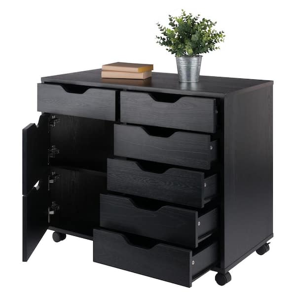 WINSOME WOOD Halifax Black Cabinet with 6 Small Drawers and 2