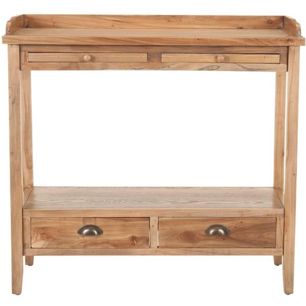 SAFAVIEH Peter 36 in. Oak Standard Rectangle Wood Console Table with Drawers