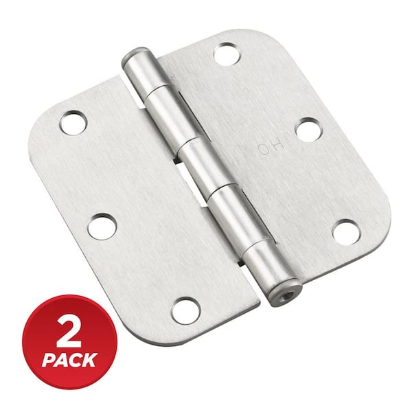 3-1/2 in. x 3-1/2 in. Brushed Nickel Full Mortise Butt Hinge with Removable Pin (2-Pack)