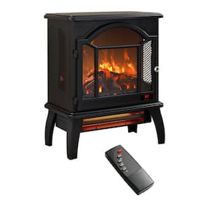 1500-Watt Antique Black Cabinet 3D Electric Infrared Space Heater Stove with Remote Control and Auto Shut Off